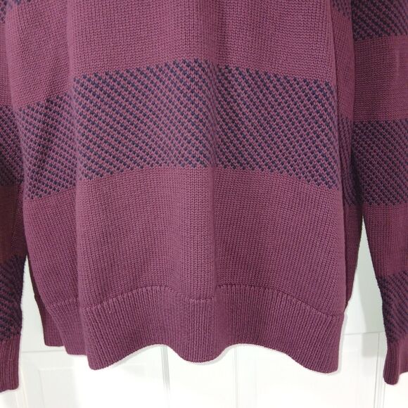 Chaps Men's L/G Burgundy & Blue Striped 1/4 Zip Pullover Sweater Grandpacore - Picture 6 of 14